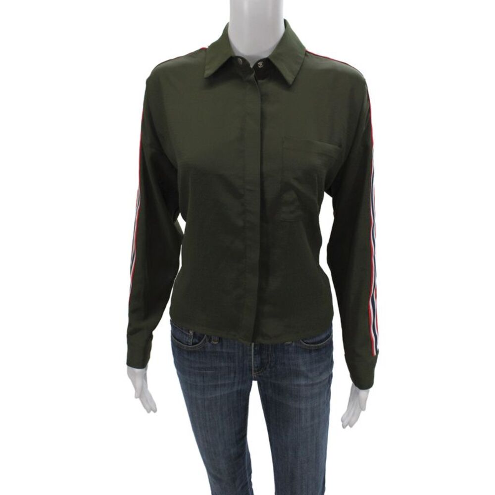 Robertson + Rodeo Women Collared Snap Button-Up Top Green Long Sleeve Size S